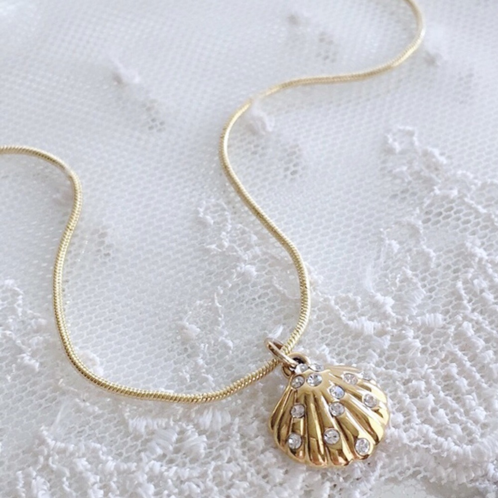Coach Pave Seashell Charm Necklace